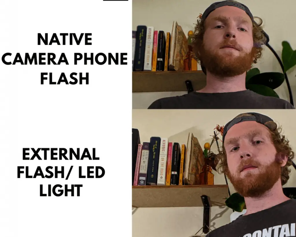 native phone camera flash vs led light external flash